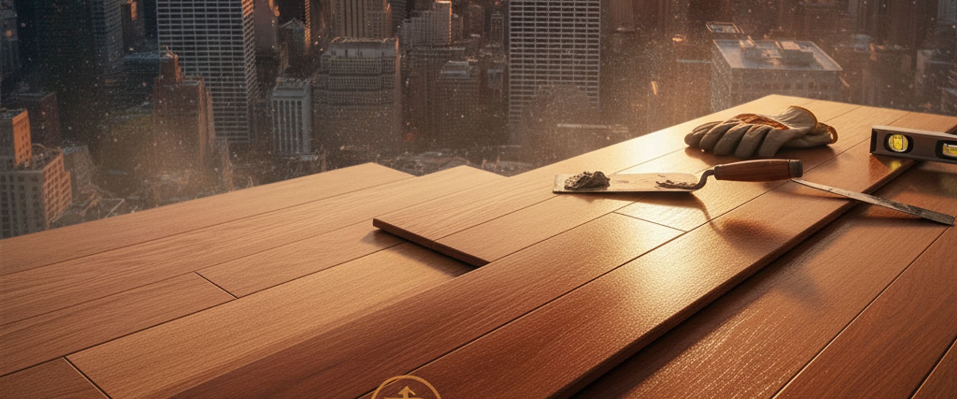 Stunning view of the New York City skyline at sunset, providing a beautiful backdrop for quality hardwood flooring.