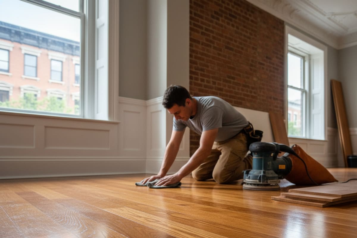 Close-up of a thoroughly finished hardwood floor, demonstrating high craft quality